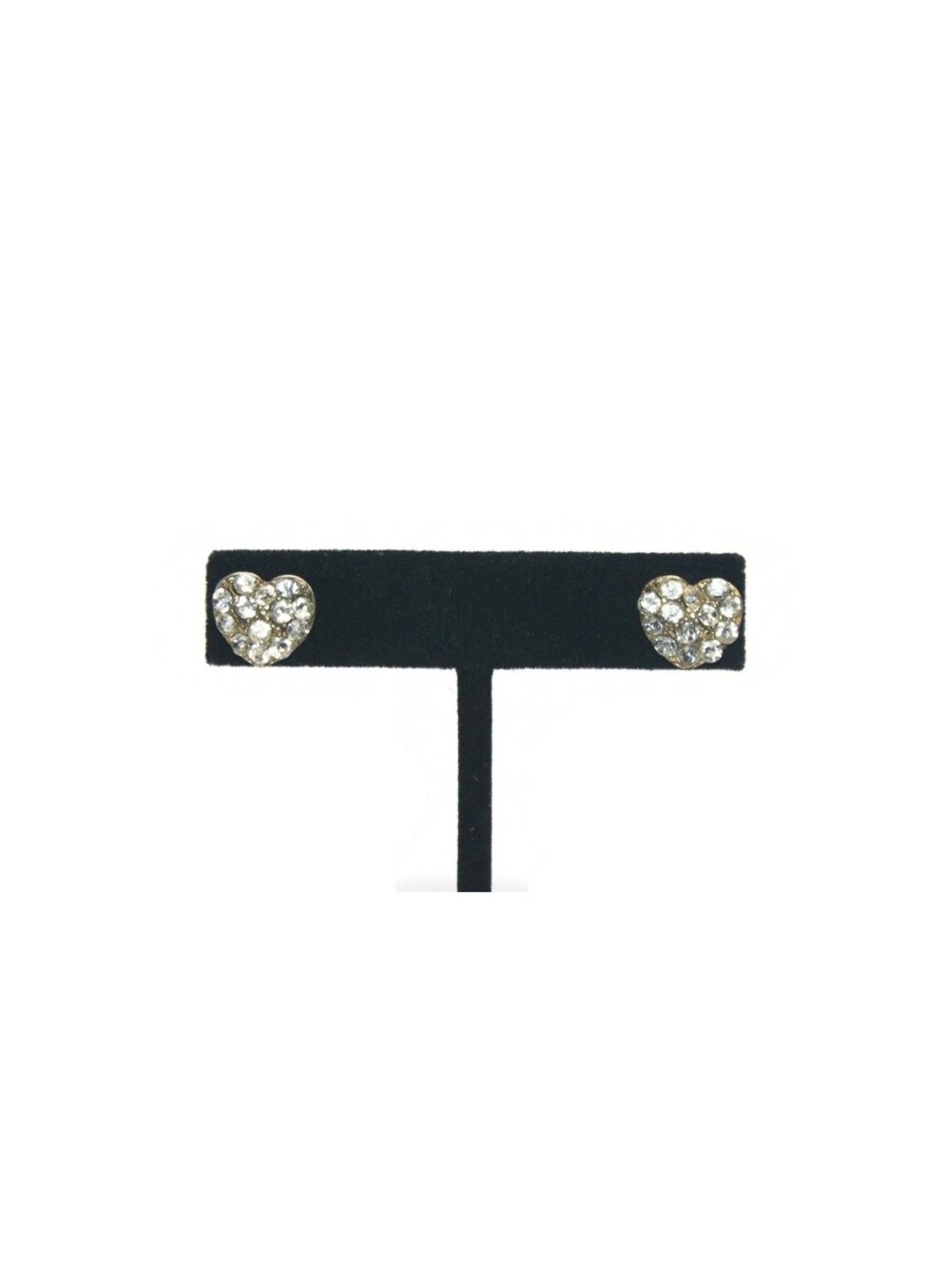 Vintage Silver Tone and Clear Rhinestones Heart Stud Earrings.